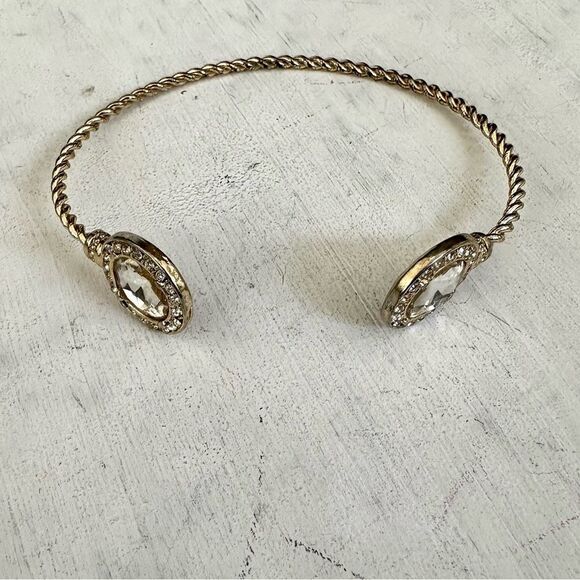 Gold tone rhinestone open bangle bracelet - Picture 1 of 7